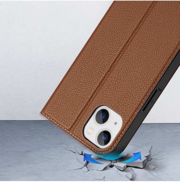 Dux Ducis Skin X2 skal till iPhone 14 Plus skal med magnetisk flik brun