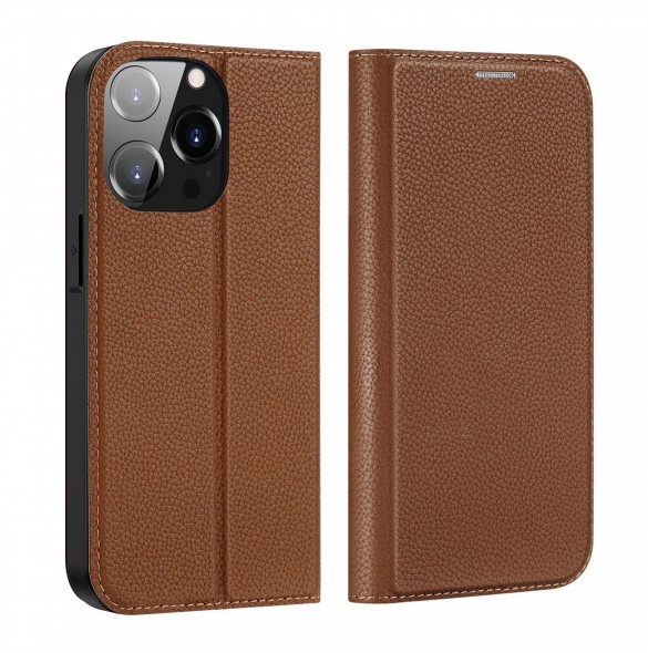 Dux Ducis Skin X2 skal till iPhone 14 Pro skal med magnetisk flik brun