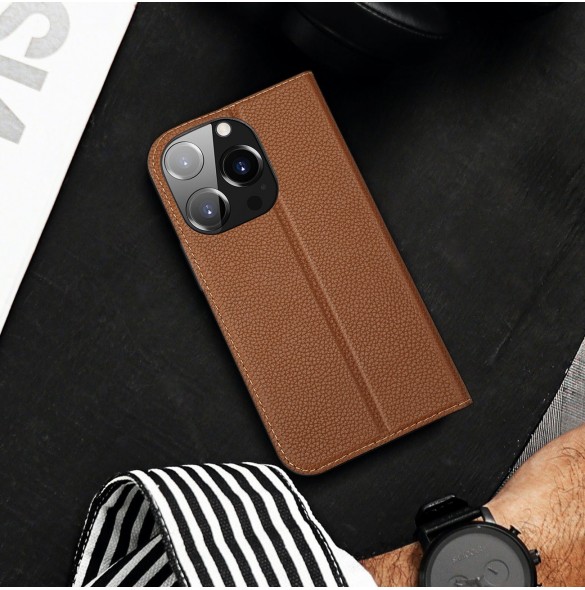 Dux Ducis Skin X2 skal till iPhone 14 Pro skal med magnetisk flik brun