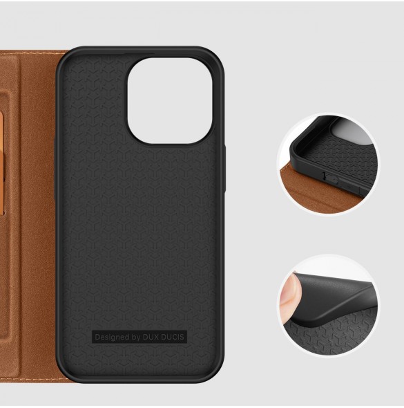 Dux Ducis Skin X2 skal till iPhone 14 Pro skal med magnetisk flik brun