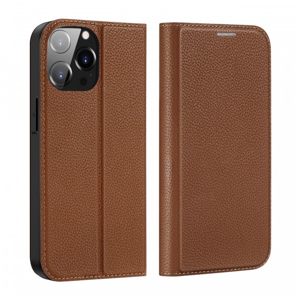 Dux Ducis Skin X2 skal till iPhone 14 Pro Max skal med magnetisk flik brun
