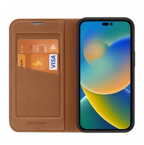 Dux Ducis Skin X2 skal till iPhone 14 Pro Max skal med magnetisk flik brun