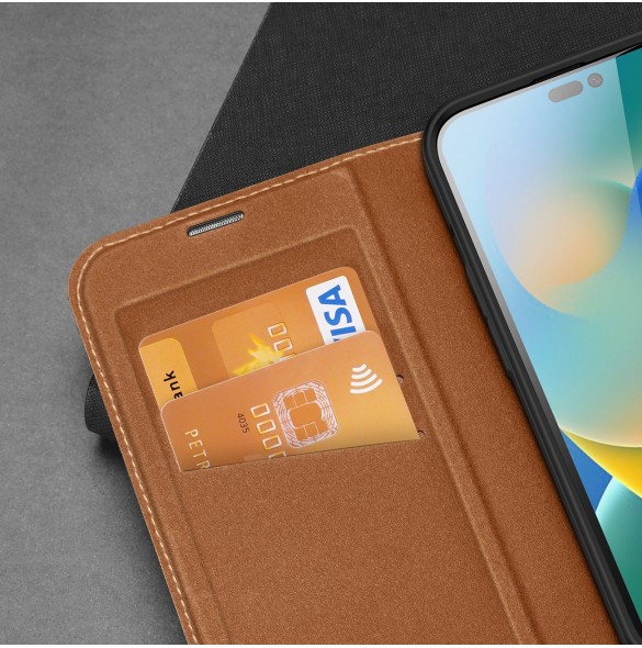 Dux Ducis Skin X2 skal till iPhone 14 Pro Max skal med magnetisk flik brun