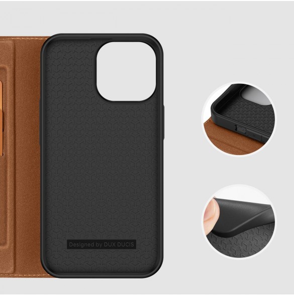 Dux Ducis Skin X2 skal till iPhone 14 Pro Max skal med magnetisk flik brun
