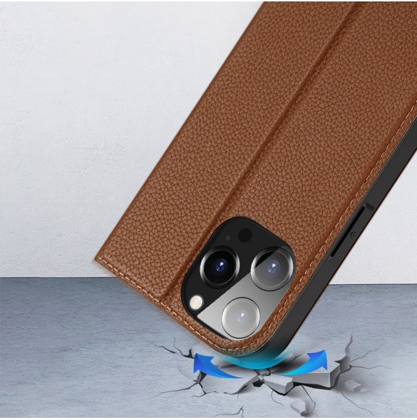 Dux Ducis Skin X2 skal till iPhone 14 Pro Max skal med magnetisk flik brun
