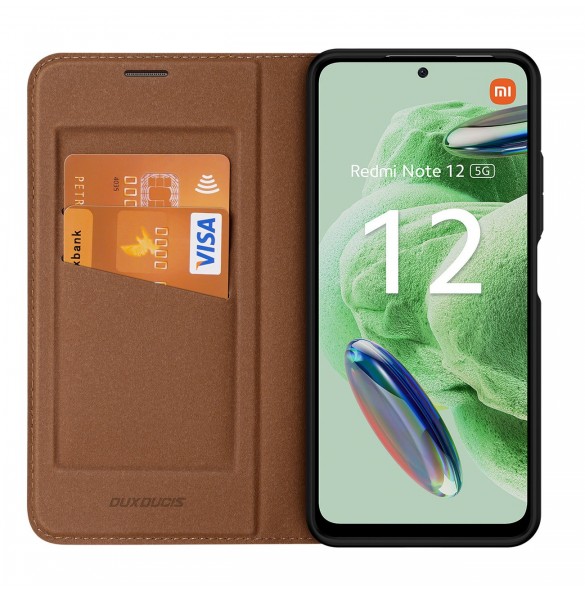 Dux Ducis Skin X2 Fodral för Xiaomi Redmi Note 12 5G / Poco X5 5G Cover Flip Plånboksställ Brun