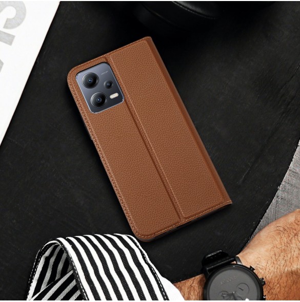 Dux Ducis Skin X2 Fodral för Xiaomi Redmi Note 12 5G / Poco X5 5G Cover Flip Plånboksställ Brun