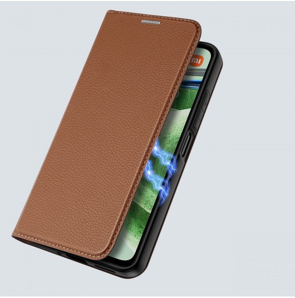 Dux Ducis Skin X2 Fodral för Xiaomi Redmi Note 12 5G / Poco X5 5G Cover Flip Plånboksställ Brun