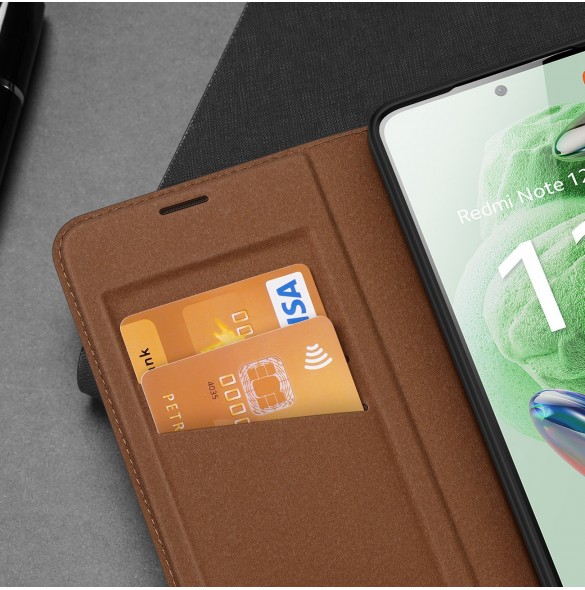 Dux Ducis Skin X2 Fodral för Xiaomi Redmi Note 12 5G / Poco X5 5G Cover Flip Plånboksställ Brun