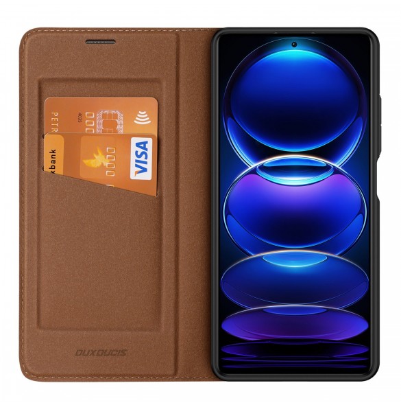 Dux Ducis Skin X2 fodral till Xiaomi Redmi Note 12 Pro+ flip cover plånboksställ brun