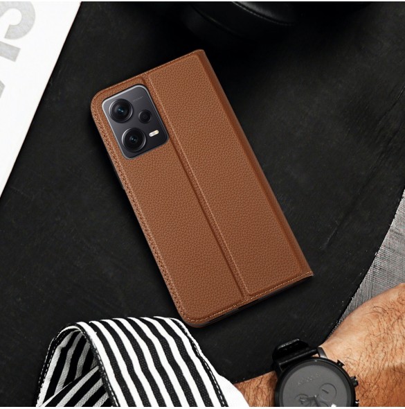 Dux Ducis Skin X2 fodral till Xiaomi Redmi Note 12 Pro+ flip cover plånboksställ brun