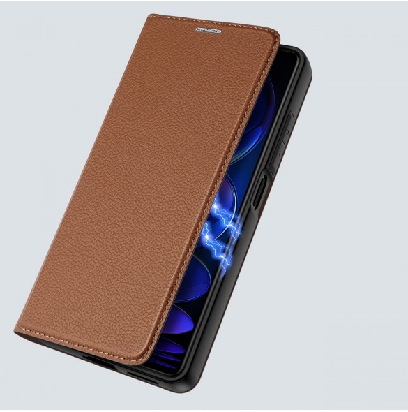 Dux Ducis Skin X2 fodral till Xiaomi Redmi Note 12 Pro+ flip cover plånboksställ brun