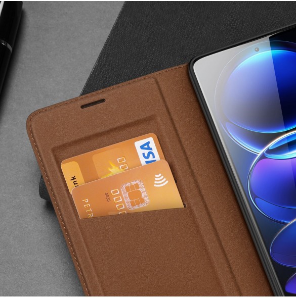 Dux Ducis Skin X2 fodral till Xiaomi Redmi Note 12 Pro+ flip cover plånboksställ brun