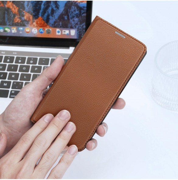 Dux Ducis Skin X2 fodral till Xiaomi Redmi Note 12 Pro+ flip cover plånboksställ brun