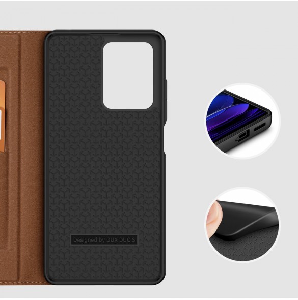Dux Ducis Skin X2 fodral till Xiaomi Redmi Note 12 Pro+ flip cover plånboksställ brun