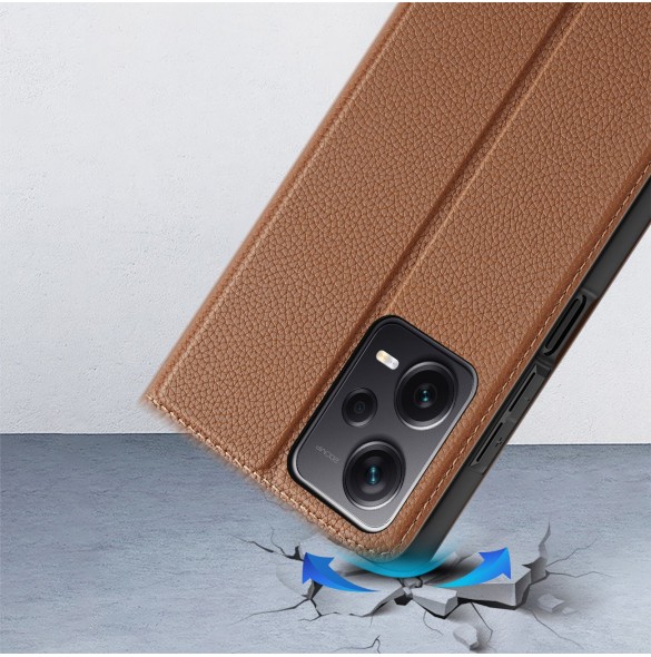 Dux Ducis Skin X2 fodral till Xiaomi Redmi Note 12 Pro+ flip cover plånboksställ brun