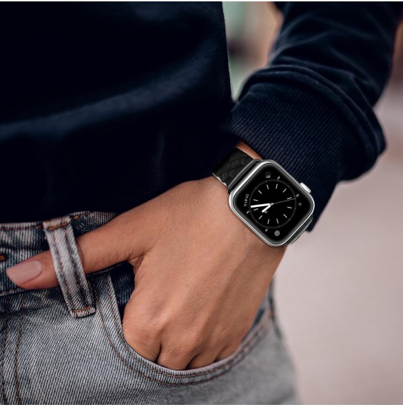 Dux Ducis Strap Läderklocka 7 Band 7/6/5/4/3/2 / SE (41/40 / 38mm) Armband Armband Äkta Läder Armband Svart (Enland Version)