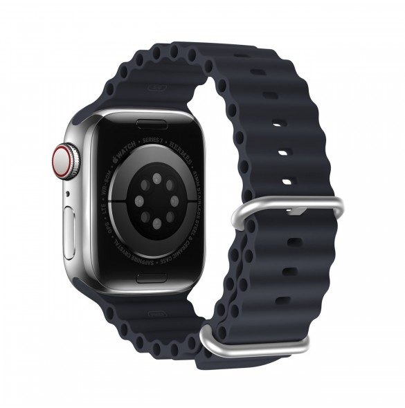 Dux Ducis Strap Watch Armband 9 / 8 / 7 / 6 / 5 / 4 / 3 / 2 / SE (45 / 44 / 42mm) Silikonbandarmband Grå (OceanWave-version)