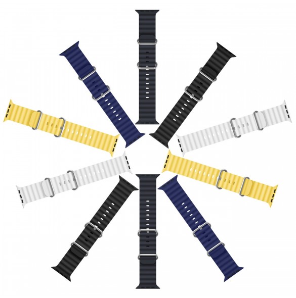 Dux Ducis Strap Watch Armband 9 / 8 / 7 / 6 / 5 / 4 / 3 / 2 / SE (45 / 44 / 42mm) Silikonbandarmband Grå (OceanWave-version)