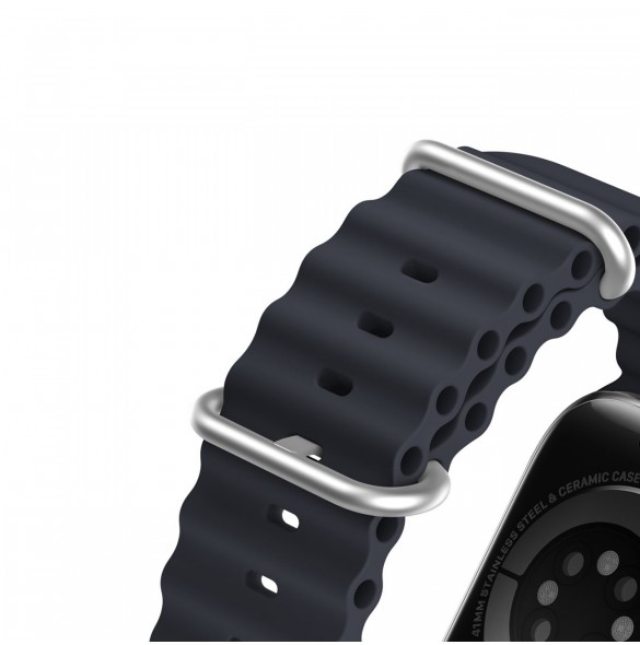 Dux Ducis Strap Watch Armband 9 / 8 / 7 / 6 / 5 / 4 / 3 / 2 / SE (45 / 44 / 42mm) Silikonbandarmband Grå (OceanWave-version)