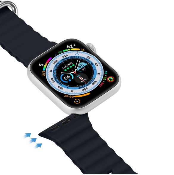 Dux Ducis Strap Watch Armband 9 / 8 / 7 / 6 / 5 / 4 / 3 / 2 / SE (45 / 44 / 42mm) Silikonbandarmband Grå (OceanWave-version)