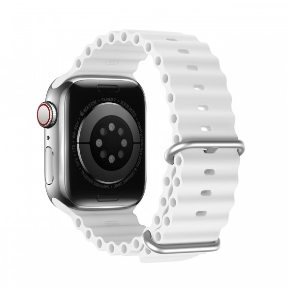 Dux Ducis Strap Watch Armband 9 / 8 / 7 / 6 / 5 / 4 / 3 / 2 / SE (45 / 44 / 42mm) Silikonbandarmband Vit (OceanWave-version)