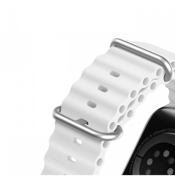 Dux Ducis Strap Watch Armband 9 / 8 / 7 / 6 / 5 / 4 / 3 / 2 / SE (45 / 44 / 42mm) Silikonbandarmband Vit (OceanWave-version)