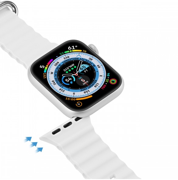 Dux Ducis Strap Watch Armband 9 / 8 / 7 / 6 / 5 / 4 / 3 / 2 / SE (45 / 44 / 42mm) Silikonbandarmband Vit (OceanWave-version)