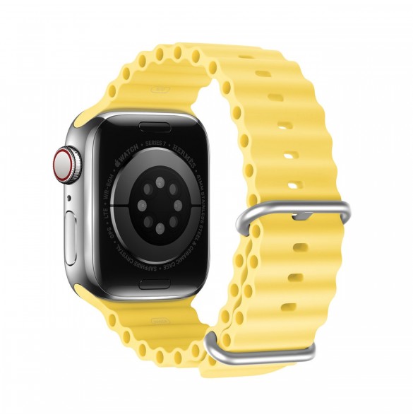 Dux Ducis Strap Watch Armband 9 / 8 / 7 / 6 / 5 / 4 / 3 / 2 / SE (45 / 44 / 42mm) Silikonband Armband Gul (OceanWave Version)