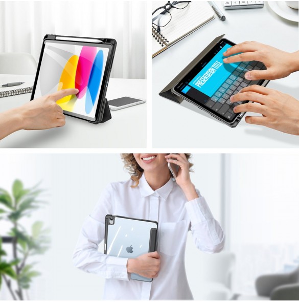 Dux Ducis Toby-fodral för iPad 10.9'' 2022 (10 gen.) skal med plats för Apple Pencil stylus smart skalställ svart