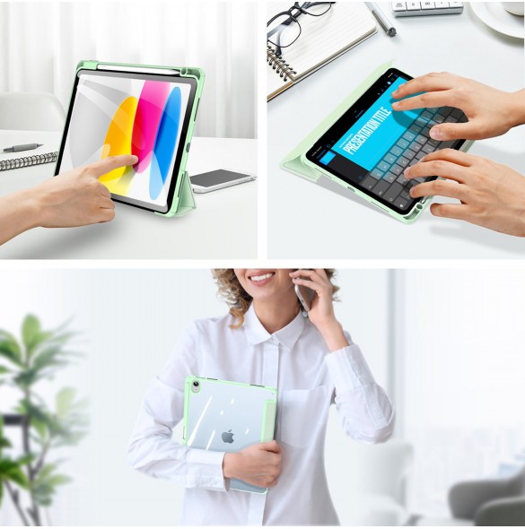 Dux Ducis Toby-fodral för iPad 10,9'' 2022 (10 gen.) skal med plats för Apple Pencil stylus smart skalställ grön