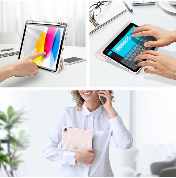 Dux Ducis Toby-fodral för iPad 10.9'' 2022 (10 gen.) skal med pennhållare Apple Pencil smart fodralställ rosa