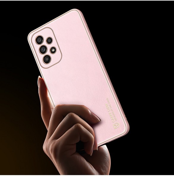Dux Ducis Yolo elegant skal tillverkat av ekologiskt läder för Samsung Galaxy A53 5G rosa