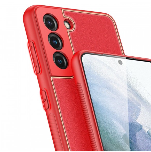 Dux Ducis Yolo elegant skal tillverkat av ekologiskt läder för Samsung Galaxy S21 FE röd
