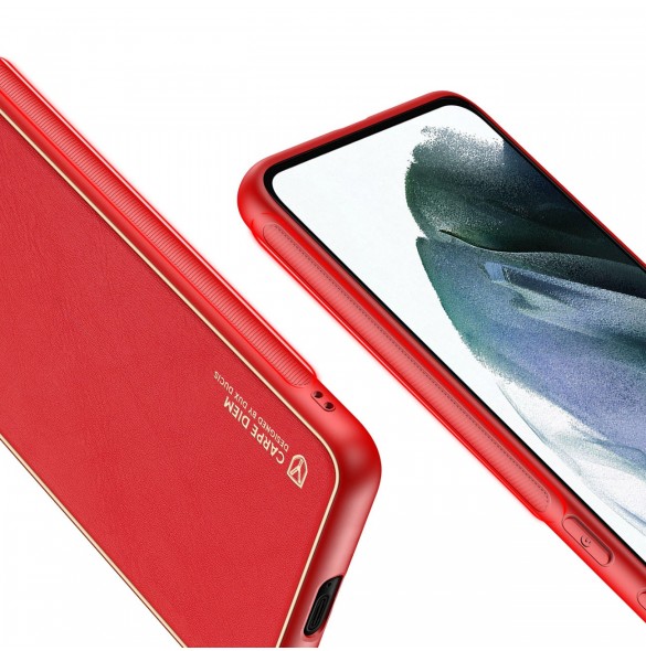 Dux Ducis Yolo elegant skal tillverkat av ekologiskt läder för Samsung Galaxy S21 FE röd