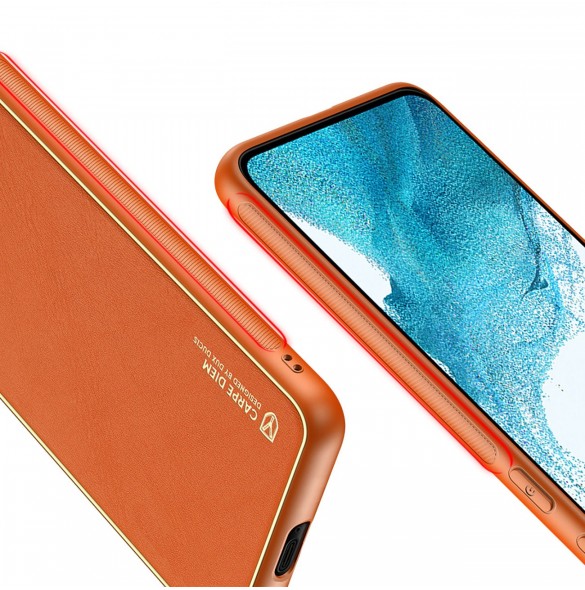 Dux Ducis Yolo elegant skal tillverkat av ekologiskt läder för Samsung Galaxy S22 + (S22 Plus) orange