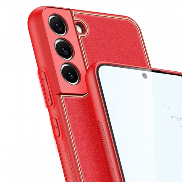 Dux Ducis Yolo elegant skal tillverkat av ekologiskt läder för Samsung Galaxy S22 röd