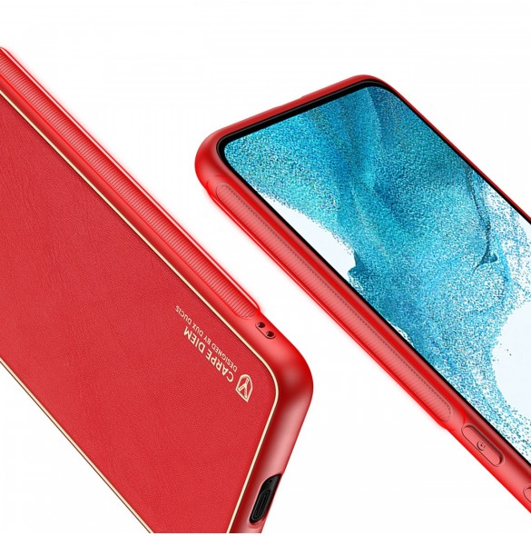 Dux Ducis Yolo elegant skal tillverkat av ekologiskt läder för Samsung Galaxy S22 röd