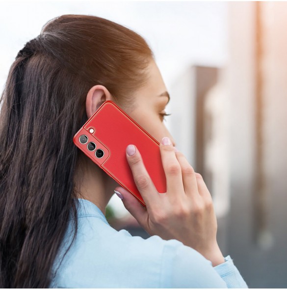 Dux Ducis Yolo elegant skal tillverkat av ekologiskt läder för Samsung Galaxy S22 röd