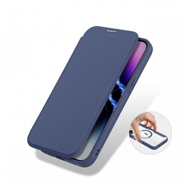 iPhone 15 Pro Magnetic MagSafe Flip Fodral Dux Ducis Skin X Pro - Blå
