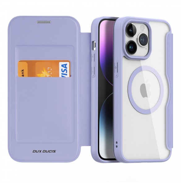 iPhone 15 Pro Magnetic MagSafe Flip Fodral Dux Ducis Skin X Pro - Lila