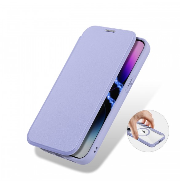 iPhone 15 Pro Magnetic MagSafe Flip Fodral Dux Ducis Skin X Pro - Lila