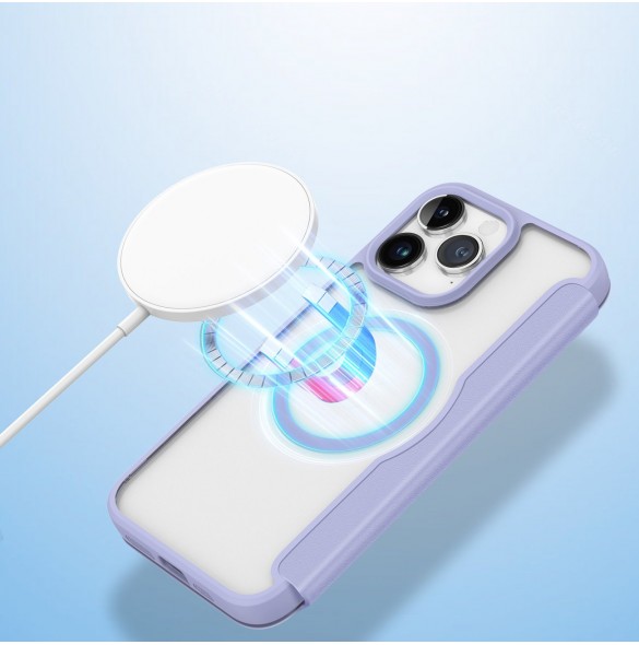 iPhone 15 Pro Max Magnetic MagSafe Flip Case Dux Ducis Skin X Pro - Lila
