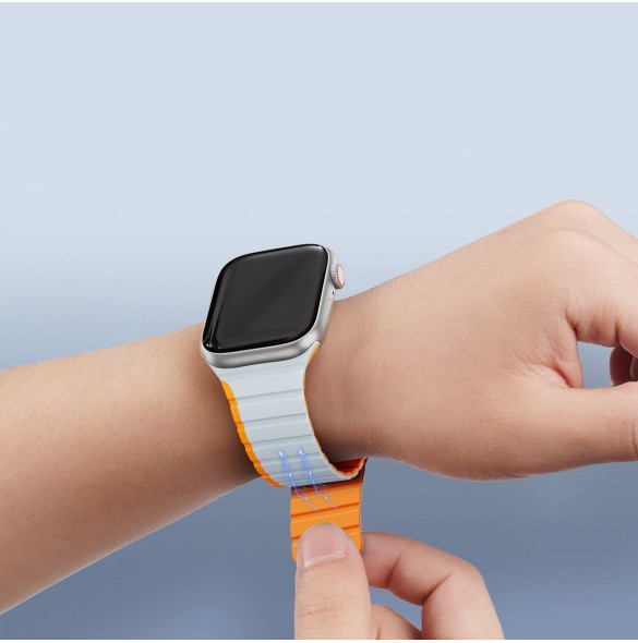 Magnetisk Apple Watch SE, 9, 8, 7, 6, 5, 4, 3, 2, 1 (41, 40, 38 mm) Dux Ducis-rem (LD-version) - grå-orange