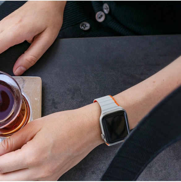 Magnetisk Apple Watch SE, 9, 8, 7, 6, 5, 4, 3, 2, 1 (41, 40, 38 mm) Dux Ducis-rem (LD-version) - grå-orange