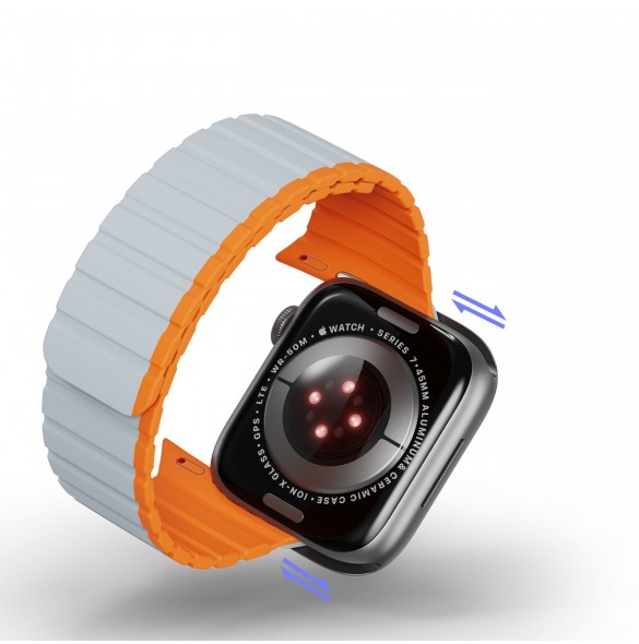Magnetisk Apple Watch SE, 9, 8, 7, 6, 5, 4, 3, 2, 1 (41, 40, 38 mm) Dux Ducis-rem (LD-version) - grå-orange