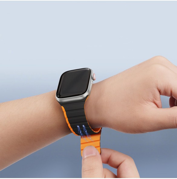 Magnetisk Apple Watch Ultra, SE, 9, 8, 7, 6, 5, 4, 3, 2, 1 (49, 45, 44, 42 mm) Dux Ducis-rem (LD-version) - svart och orange