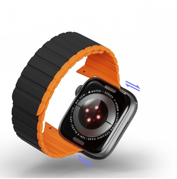 Magnetisk Apple Watch Ultra, SE, 9, 8, 7, 6, 5, 4, 3, 2, 1 (49, 45, 44, 42 mm) Dux Ducis-rem (LD-version) - svart och orange