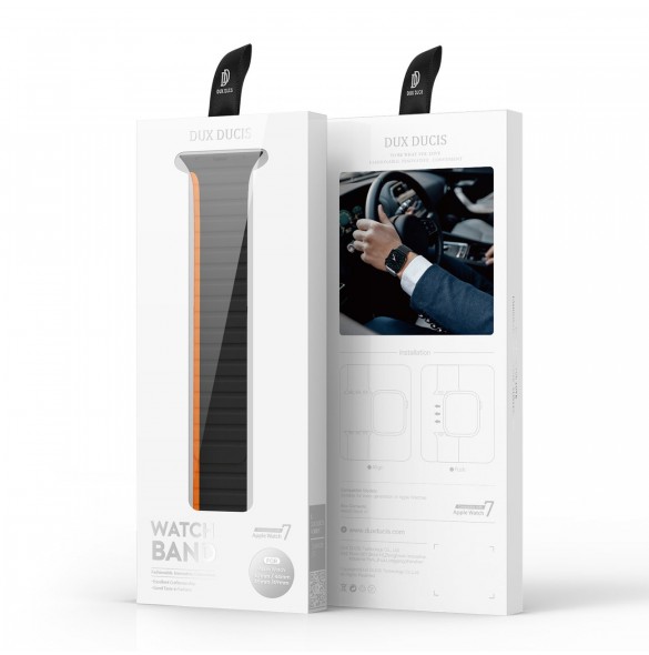Magnetisk Apple Watch Ultra, SE, 9, 8, 7, 6, 5, 4, 3, 2, 1 (49, 45, 44, 42 mm) Dux Ducis-rem (LD-version) - svart och orange