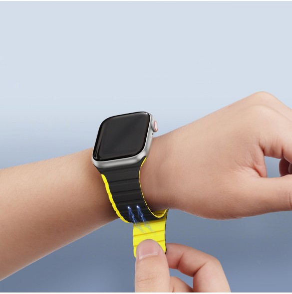 Magnetisk Apple Watch Ultra, SE, 9, 8, 7, 6, 5, 4, 3, 2, 1 (49, 45, 44, 42 mm) Dux Ducis-rem (LD-version) - svart och gul